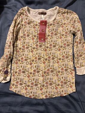 Matilda Jane Cream Floral Henley with Pink Placket